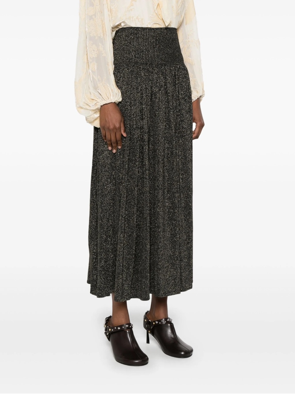 Zimmermann Metallic Black Smocked Maxi Skirt